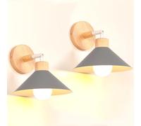 iDEGU Lot de 2 Appliques Murales Intérieures Moderne Lampe Murale en Bois et Metal 22cm Lampe de Mur Industrielle Réglable Luminaire Plafonnier Vintage Lampe de Mur pour Chambre Salon Cuisine (Gris)