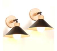 iDEGU Lot de 2 Appliques Murales Intérieures Moderne Lampe Murale en Bois et Metal 22cm Lampe de Mur Industrielle Réglable Luminaire Plafonnier Vintage Lampe de Mur pour Chambre Salon Cuisine (Noir)
