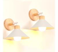 iDEGU Lot de 2 Appliques Murales Intérieures Moderne Lampe Murale en Bois et Metal 22cm Lampe de Mur Industrielle Réglable Luminaire Plafonnier Vintage Lampe de Mur pour Chambre Salon Cuisine (Blanc)