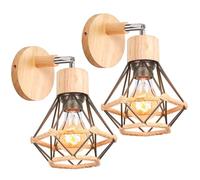 iDEGU Lot de 2 Appliques Murales Interieures Vintage Plafonnier Luminaire en Bois Métal 16CM Cage avec Décor Corde de Chanvre Rétro Éclairage Mural Réglable Lampe Murale Industriel pour Salon Chambre
