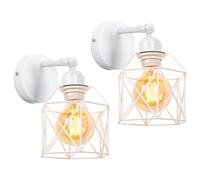 iDEGU Lot de 2 Appliques Murales Interieures Vintage Plafonnier Luminaire en Métal 15CM Cage Rétro E27 Éclairage Mural Réglable Lampe Murale Industrielle pour Salon Chambre Cuisine (Type B, Blanc)