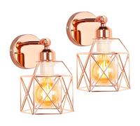 iDEGU Lot de 2 Appliques Murales Interieures Vintage Plafonnier Luminaire en Métal 15CM Cage Rétro E27 Éclairage Mural Réglable Lampe Murale Industrielle pour Salon Chambre Cuisine (Type B, Or Rose)