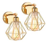 iDEGU Lot de 2 Appliques Murales Interieures Vintage Plafonnier Luminaire en Métal 16CM Cage Rétro E27 Éclairage Mural Réglable Lampe Murale Industrielle pour Salon Chambre Café (Type A, Or Brillant)