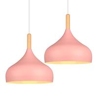 iDEGU Lot de 2 Lustre Suspension Rétro 24CM Suspension Luminaire Moderne Style Scandinave Plafonnier E27 Métal Bois Lampe Suspension pour Chambre Salle à Manger Cuisine Salon (2 Pack Rose)