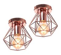 iDEGU Lot de 2 Plafonnier Industriel Vintage Lustre Suspension E27 Rétro Luminaire Design Cage Fer Lampe de Plafond pour Couloir Salon Cuisine Chambre, Ø16cm (Cage A, Or Rose)