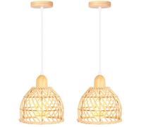iDEGU Lot de 2 Suspensions Luminaires Moderne Créatif Lustre Plafonnier en Bois et Bambou de Design à Spirale Vintage Lampe Suspension Rotin pour Chambre Salon Salle à Manger Café Restaurant, 20cm