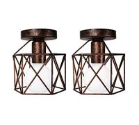 iDEGU Lot de 2 Vintage Plafonnier Industriel Métal Cage Hexagone Luminaire Abat-jour Géométrique Design Suspension E27 Lampe de Plafond pour Chambre Salon Café Restaurent Entrée Couloir, 15CM, Rouille