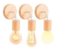 iDEGU Lot de 3 Applique Murale Interieur Industrielle LED Lampe Murale Vintage en Bois Métal E27 Luminaire Applique Rétro pour Salon Chambre à Coucher Couloir Salle de Bain (Type C, Blanc, 3 Pack)