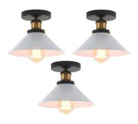 iDEGU Lot de 3 Plafonniers Industriels Luminaire en Métal Design Edison Lustre Suspension Vintage Lampe de Plafond E27 Éclairage Décoration, 22CM, Noir (Blanc)