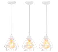 iDEGU Lot de 3 Suspensions Luminaires Vintage 16cm Lustre Plafonnier Industriel en Métal E27 Éclairage de Plafond Design Cage Abat-jour Rétro Lampe Suspension pour Couloir Cuisine Chambre (Blanc)