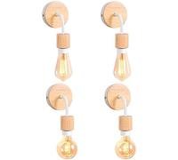 iDEGU Lot de 4 Applique Murale Interieur Industrielle LED Lampe Murale Vintage en Bois Métal E27 Luminaire Applique Rétro pour Salon Chambre à Coucher Couloir Salle de Bain (Type D, Blanc, 4 Pack)