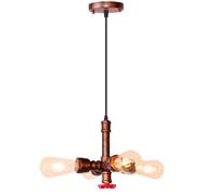 iDEGU Lustre Industriel 4 Lampes Suspension Luminaire Vintage Tuyau de Style en Métal Éclairage de Plafond E27 Plafonnier Rétro pour Salon Salle à Manger Cuisine Restaurant Café (Rouille Rouge)