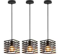 iDEGU Lustre Plafonnier Industriel Vintage Suspension Luminaire Design Cube Créatif Éclairage de Plafond Abat-jour Noir en Fer Lampe Suspension pour Salon Chambre Cuisine Bar (3 pack)