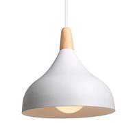 iDEGU Lustre Suspension Rétro Suspension Luminaire Moderne Style Goutte Chapeau Plafonnier E27 Métal Bois Lampe Suspension pour Chambre Salle à Manger Cuisine, Ø 20CM (Blanc 1 Pack)