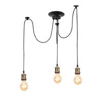 iDEGU Moderne et Rétro Lustre Suspension, 3 Bras Suspension Luminaire DIY Créatif Lustre Araignee Ajustable 150CM Vintage Lampe de Plafond avec E27 Douille, Noir (Laiton - 3 Lampes)