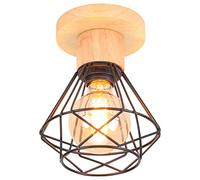 iDEGU Plafonnier Industriel, 16CM Vintage Luminaire E27 Rétro Lustre Suspension en Fer et Bois Cage Design Lampe de Plafond Noir pour Entrée Couloir Chambre Cuisine (1 Pack)