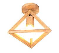 iDEGU Plafonnier Industriel E27 Lustre Luminaire Abat-jour en Bois Forme Cage de Triangle Lampe de Plafon Design Géométrique Rétro Éclairage Plafond pour Chambre Salon Restaurant,25CM, Bois Naturel