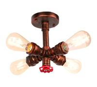 iDEGU Plafonnier Industriel Lampe de Plafond Vintage Tuyau de Style Applique Murale Plafond Luminaire E27 avec 4 Lampes Lustre Rétro pour Salon Chambre Cuisine Café Restaurant (Rouille Rouge)
