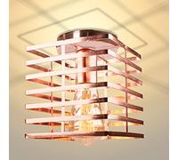 iDEGU Plafonnier Industrielle Cage Lustre Suspension en Métal Fer Luminaire Rétro Style Cubique E27 Lampe de Plafond Vintage pour Chambre Cuisine Couloir, Or Rose