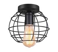 iDEGU Plafonnier Industrielle Retro en Métal Design Cage de Sphère Rétro Luminaire Abat-jour Noir E27 Lampe de Plafond pour Salon Chambre Café Bar Restaurent Salle à Manger, Ø 18CM