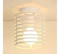 iDEGU Plafonnier Rétro Design Cage Lustre en Métal Vintage Industrielle Abat-jour Suspension Forme Cylindre E27 Luminaire pour Chambre Cuisine Couloir Salon (Blanc, 16cm)