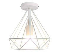 iDEGU Plafonnier Rétro Industriel Ø20cm Luminaire Abat-jour en Metal Design Cage Diamant Lustre Lampe de Plafond pour Chambre Salon Couloir (Blanc)
