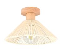 iDEGU Plafonnier Rétro Luminaire en Rotin et Bois Design Bohème Lustre Suspension Abat-jour de Parapluie Vintage Lampe de Plafond E27 Éclairage Décoration pour Salon Chambre, 26CM (Rotin Blanc)