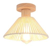 iDEGU Plafonnier Rétro Luminaire en Rotin et Bois Design Bohème Lustre Suspension Abat-jour de Parapluie Vintage Lampe de Plafond E27 Éclairage Décoration pour Chambre Couloir, 22CM (Rotin Blanc)