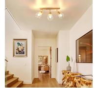 iDEGU Plafonnier Spots Industriel,3 Spots de Plafond Vinateg Abat-jour en Métal Cage avec Base Rectangulaire en Bois 40cm,Blanc