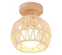 iDEGU Plafonnier Vintage E27 Lustre en Bois Rotin 16cm Abat-jour Lampe de Plafond Style Bohème LED Éclairage Décoration Rétro Luminaire Plafonnier pour Chambre d'enfant, Couloir, Entrée (Rotin Blanc)
