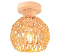 iDEGU Plafonnier Vintage E27 Lustre en Bois Rotin 16cm Abat-jour Lampe de Plafond Style Bohème LED Éclairage Décoration Rétro Luminaire Plafonnier pour Chambre d'enfant, Couloir, Entrée (Rotin Marron)