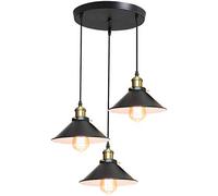 iDEGU Rétro 3 Lampes Suspension Luminaire Industrielle, Lustre Plafonniers Design Edison Métal Vintage Suspension pour Salle à Manger Cuisine Chambre, Ø 22cm (30cm, # Noir + Blanc)