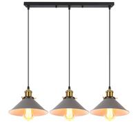 iDEGU Rétro 3 Lampes Suspension Luminaire, Vintage Lustre Industrielle Métal E27 Plafonnier Abat-jour de Design Edison Lampe de Plafond pour Cuisine Salle à Manger Café Bar Restaurant - Ø22CM, Gris