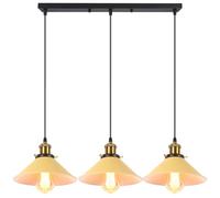 iDEGU Rétro 3 Lampes Suspension Luminaire, Vintage Lustre Industrielle Métal E27 Plafonnier Abat-jour de Design Edison Lampe de Plafond pour Cuisine Salle à Manger Café Restaurant, 22CM, Jaune Clair