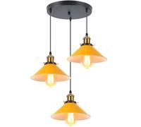 iDEGU Rétro 3 Lumières Suspension Luminaire, Vintage Lustre Industriel Métal E27 Plafonnier Abat-jour de Design Edison Lampe Suspension Câble Réglable, Ø22CM, Jaune