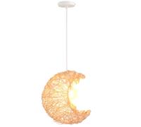 iDEGU Suspension Luminaire en Rotin et Bois Rétro Lustre Plafonnier Abat-jour Lune Moderne E27 Éclairage de Plafond Vintage Lampe Suspension pour Chambre D'enfant, Salon, Café, Restaurant