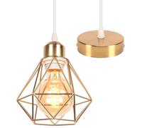 iDEGU Suspension Luminaire Industrielle Métal Lustre Plafonnier Style Cage Géométrique E27 Mini Lampe de Plafond Vintage pour Chambre Salon Couloir Entrée, Or, Ø 16cm (Seul)