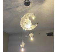 iDEGU Suspension Luminaire Lune Étoiles LED Lustre Plafonnier avec 5 Ampoules Éclairage de Décoration pour Chambre D'enfant (Lumière Blanche Chaude)