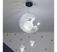 iDEGU Suspension Luminaire Lune Étoiles LED Lustre Plafonnier avec 5 Ampoules Éclairage de Décoration pour Chambre D'enfant (Lumière Blanche Froide)