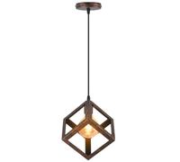 iDEGU Suspension Luminaire Moderne Lustre Forme Cube Lampe de Plafon de Style Géométrique en Métal E27 Plafonnier pour Chambre Salon Restaurant - 16CM (Couleur Rouille)