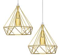 iDEGU Suspension Luminaire Rétro 25CM Lustre Plafonnier Vintage Industriel Lampe Abat-jour Design Cage à Diamant Éclairage de Plafond en Métal pour Salon Chambre Cuisine (Doré, 2 pack)