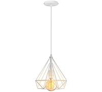 iDEGU Suspension Luminaire Rétro 25CM Lustre Plafonnier Vintage Industriel Lampe Abat-jour Design Cage à Diamant Éclairage de Plafond en Métal pour Salon Chambre Cuisine (Blanc, 1 pack)