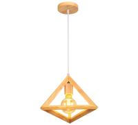 iDEGU Suspension Luminaire Vintage Lustre Industriel en Bois Luminaire Plafonnier Design de Géométrique E27 Lampe Suspension Abat-jour Triangle, 25CM, Bois Naturel