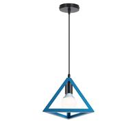 iDEGU Suspension Luminaire Vintage Lustre Industriel Métal Luminaire Plafonnier Design de Géométrique E27 Lampe Suspension Abat-jour Triangle, 25CM, Bleu