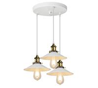 iDEGU Vintage 3 Lampes Suspension Luminaire Industrielle Design Edison Rétro Lustre Plafonnier E27 Métal Eclairage de Plafond avec Support en Cercle - Ø 22cm, Blanc