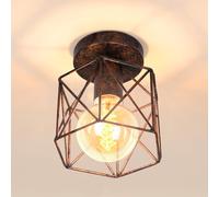 iDEGU Vintage Plafonnier Industriel en Métal Cage Hexagone Suspensions Lustres Abat-Jour Géométrique Design Luminaire E27 Lampe de Plafond pour Chambre Café Restaurent Entrée Couloir, 15 CM, Rouille