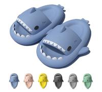 IDEINER Claquettes Requin Femme Homme Shark Slippers Chaussons Requin Pantoufle Souple Confortable Tongs Sandales Forme de Poisson Plage Piscine Sharky Slides Adultes Bleu Taille EU 36/37
