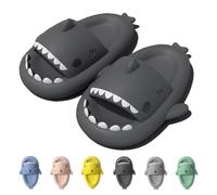 IDEINER Claquettes Requin Femme Homme Shark Slippers Chaussons Requin Pantoufle Souple Confortable Tongs Sandales Forme de Poisson Plage Piscine Sharky Slides Adultes Noir Taille EU 38/39