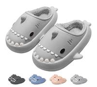 IDEINER Hiver Requin Chaussons Femme Homme Doublure en Peluche Pantoufles Winter Shark Slides Slippers Chauds Fermées Imperméables Antidérapantes Memoire Forme Chaussures Adulte Gris Taille 42/43