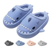 IDEINER Hiver Requin Chaussons Femme Homme Doublure en Peluche Pantoufles Winter Shark Slides Slippers Chauds Fermées Imperméables Antidérapantes Memoire Forme Chaussures Adulte Bleu Taille 36/37